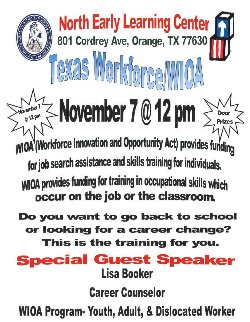 Flyer on workshop for Texas Workforce/WIOA
